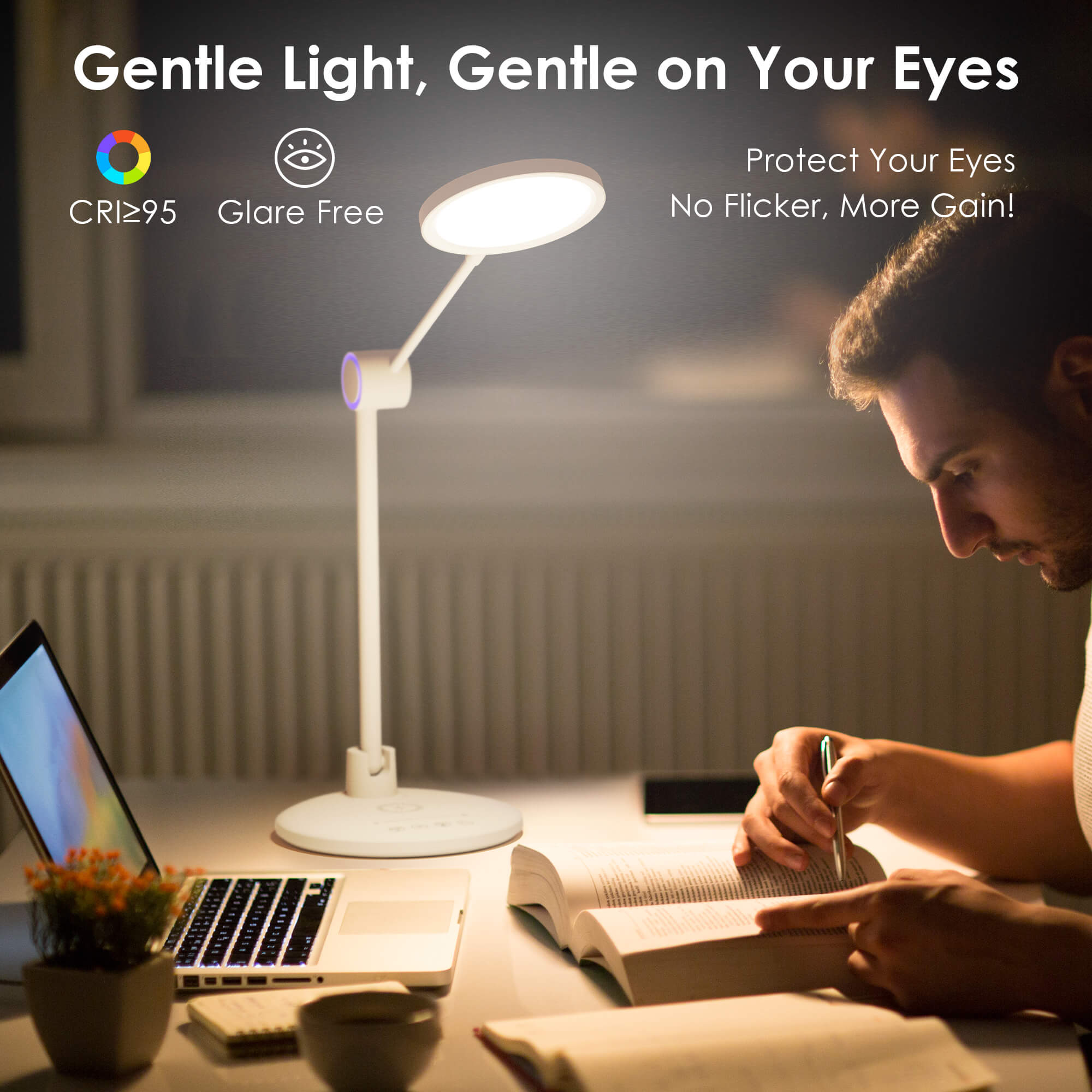 LED Desk Lamp with Wireless Charger, Eye-Caring Table Lamp, Stepless Dimming Modes, 5 Color Modes, Adjustable Swing Arm, Auto-Off Timer, RGB Ambience Night Light, for Home Office & Reading LED Desk Lamp with Wireless Charger, Eye-Caring Table Lamp, Stepless Dimming Modes, 5 Color Modes, Adjustable Swing Arm, Auto-Off Timer, RGB Ambience Night Light, for Home Office & Reading